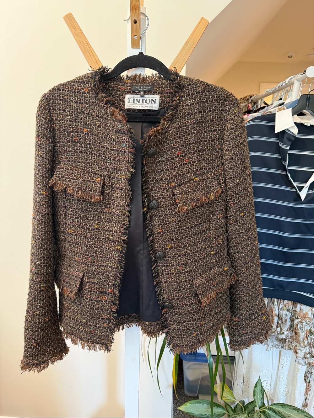 rag & bone Brown Tweed Fringe-Trim Jacket